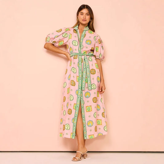 Personalized Iti Lantern Sleeve Fashion Linen Dress