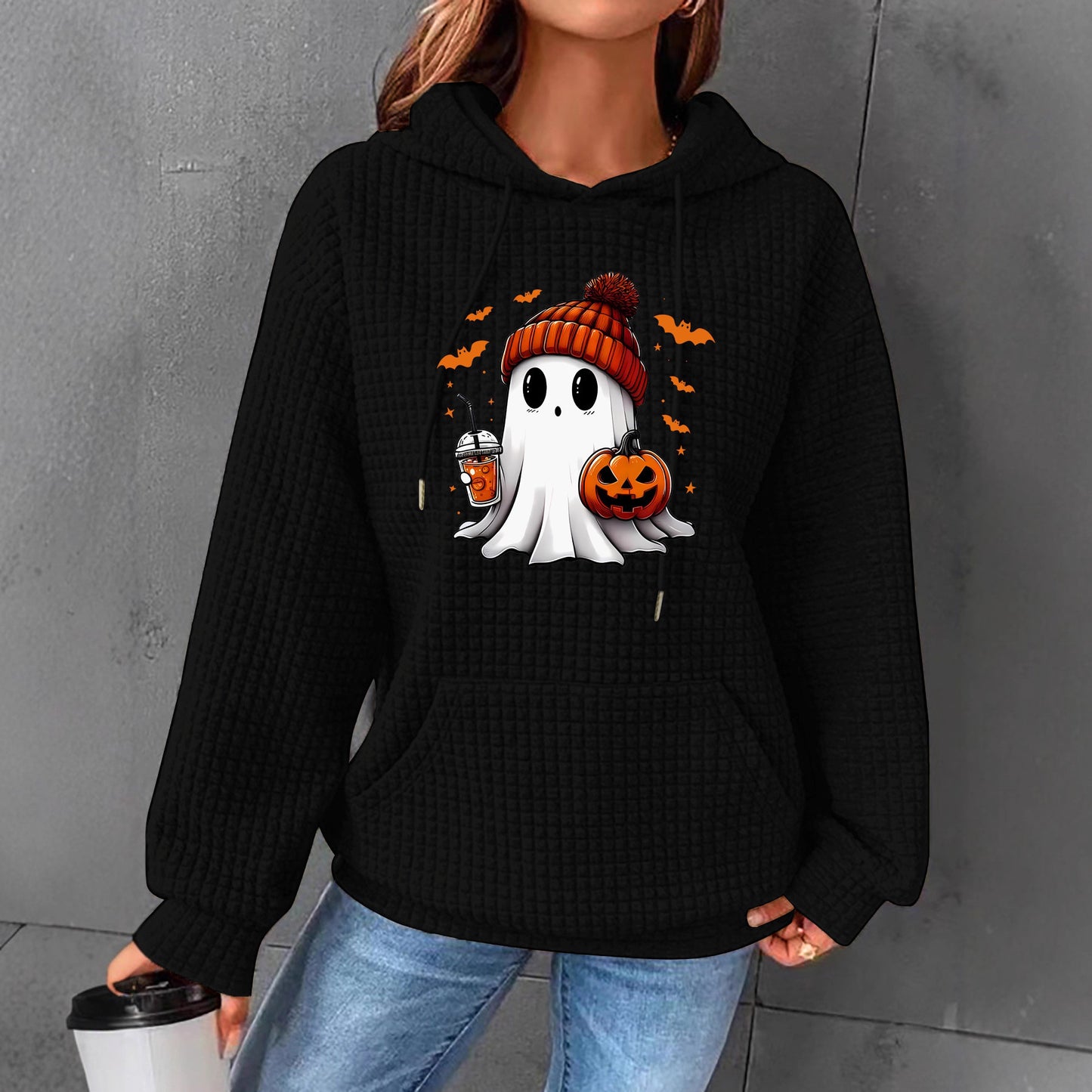 Women's Waffle Long Sleeve Pullover Halloween Printed Tops