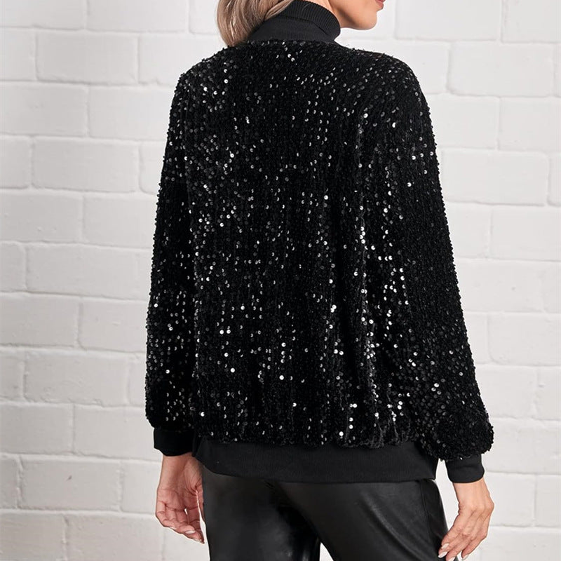Women's Casual Fashion Solid Color Sequin High-grade Coats