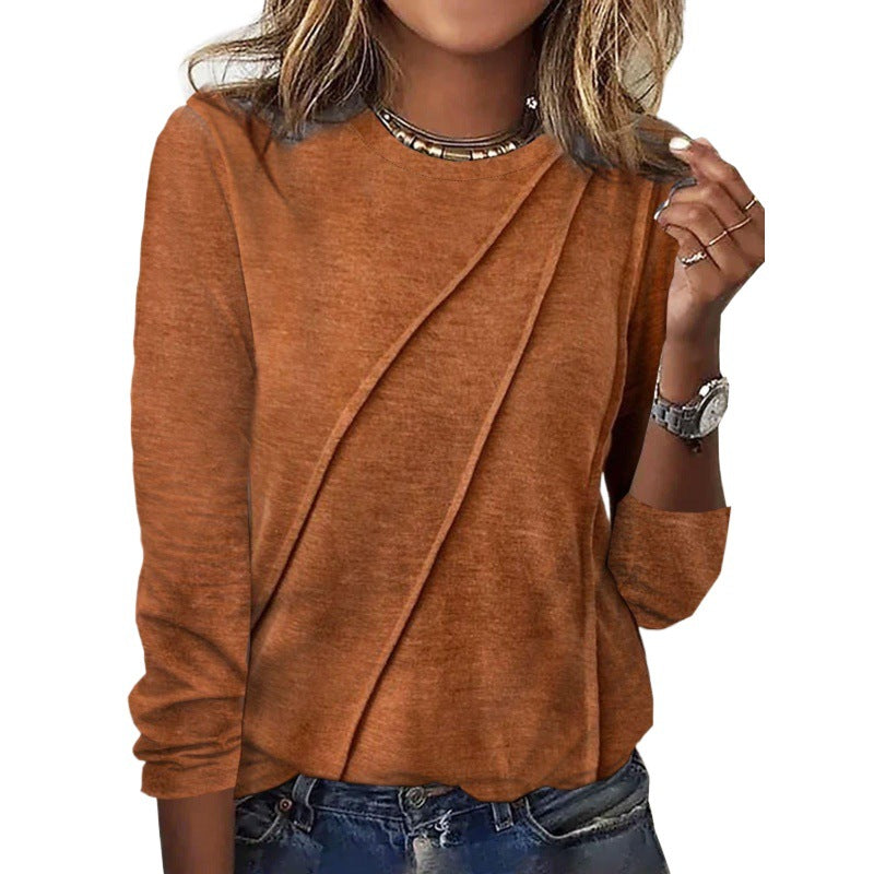 Women's Solid Color Long Sleeve Pullover T-shirt Blouses