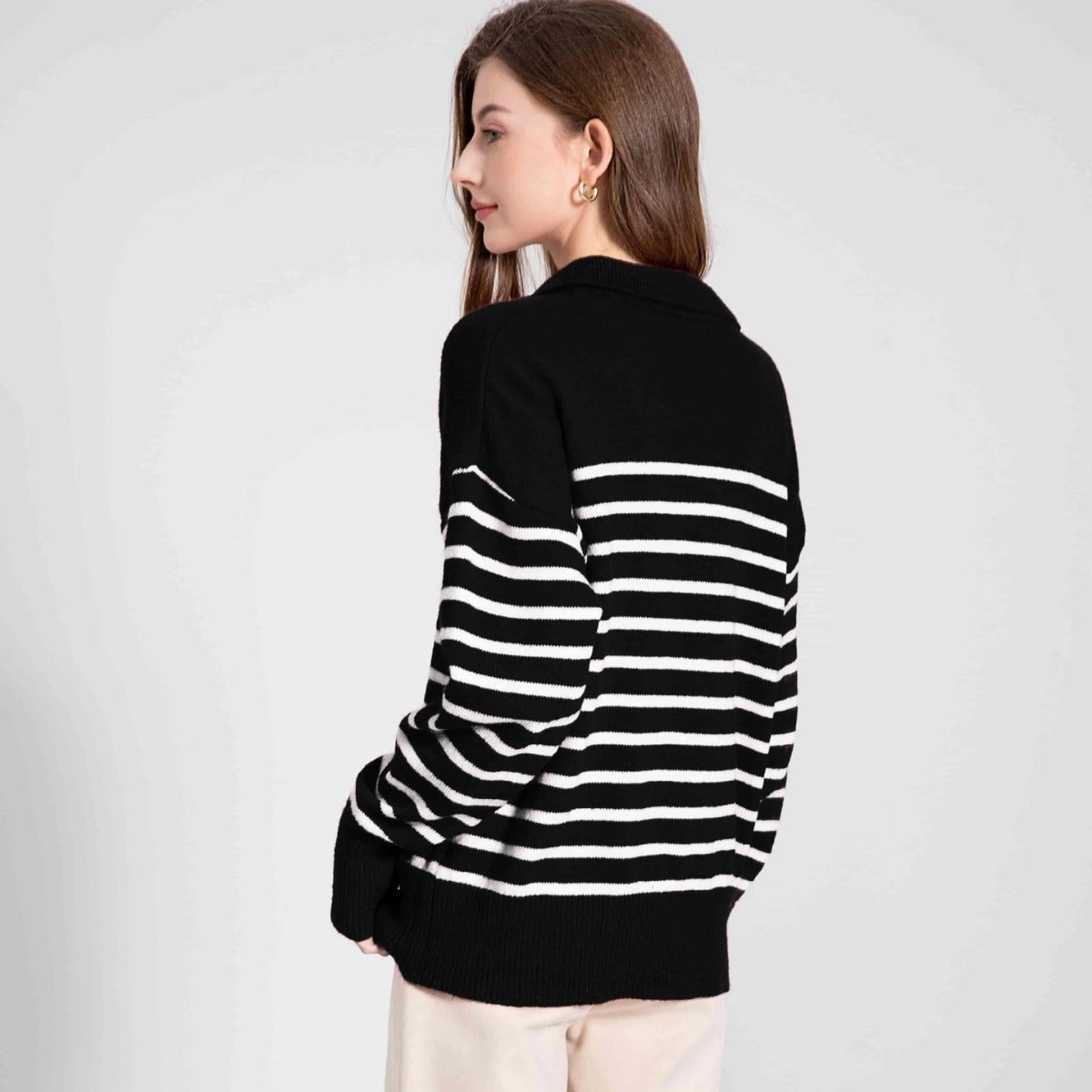 Women's Long Sleeve Autumn Cotton Bottoming Shirt Contrast Color Navy Style Coats