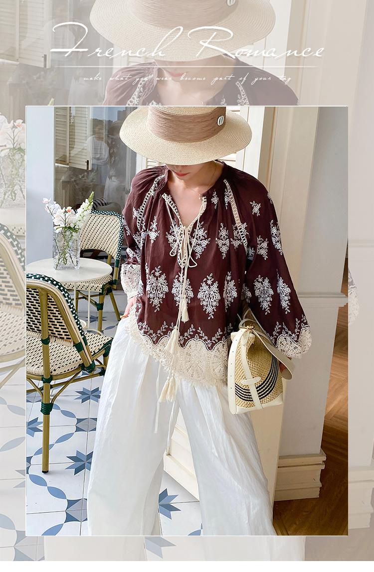 Women's Autumn French Embroidery Hollow Shirt Long Blouses