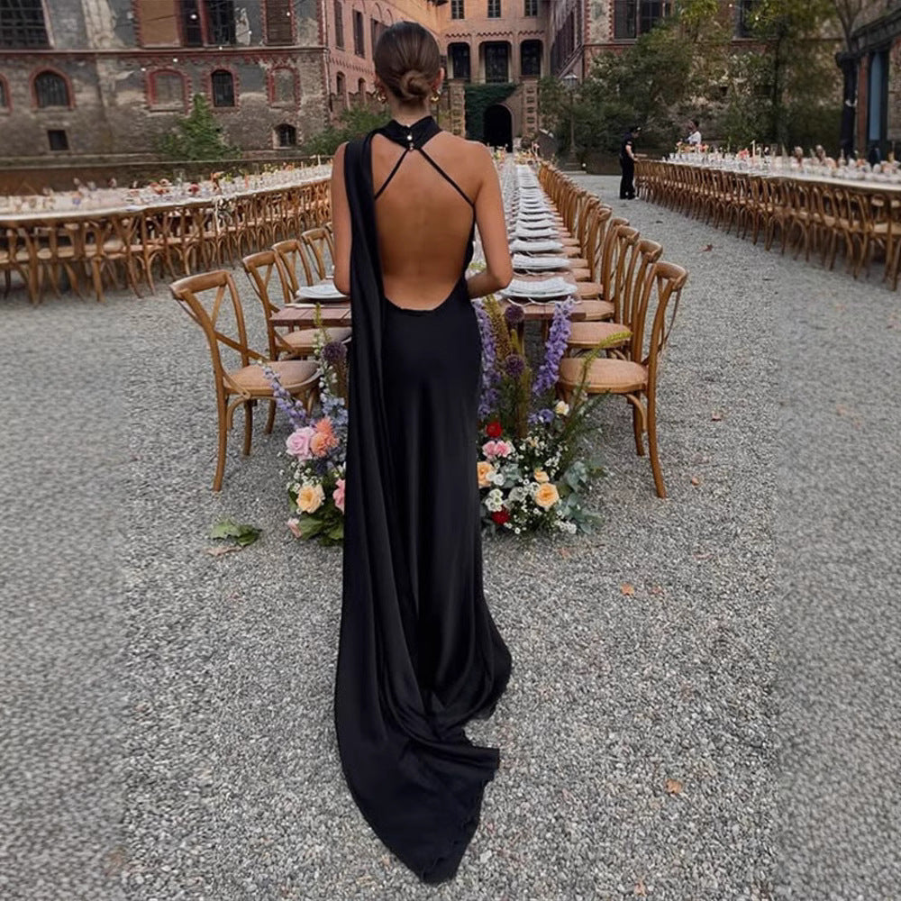 Summer Elegance Sleeveless Halter Ribbon Long Dresses