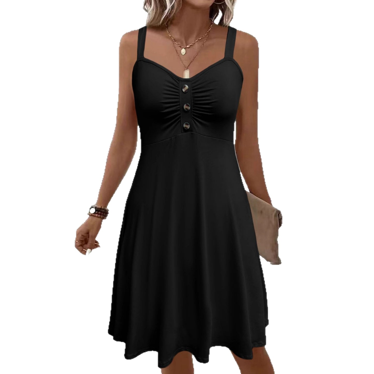 Knee-length Soft Loose Strap With Pockets Dress