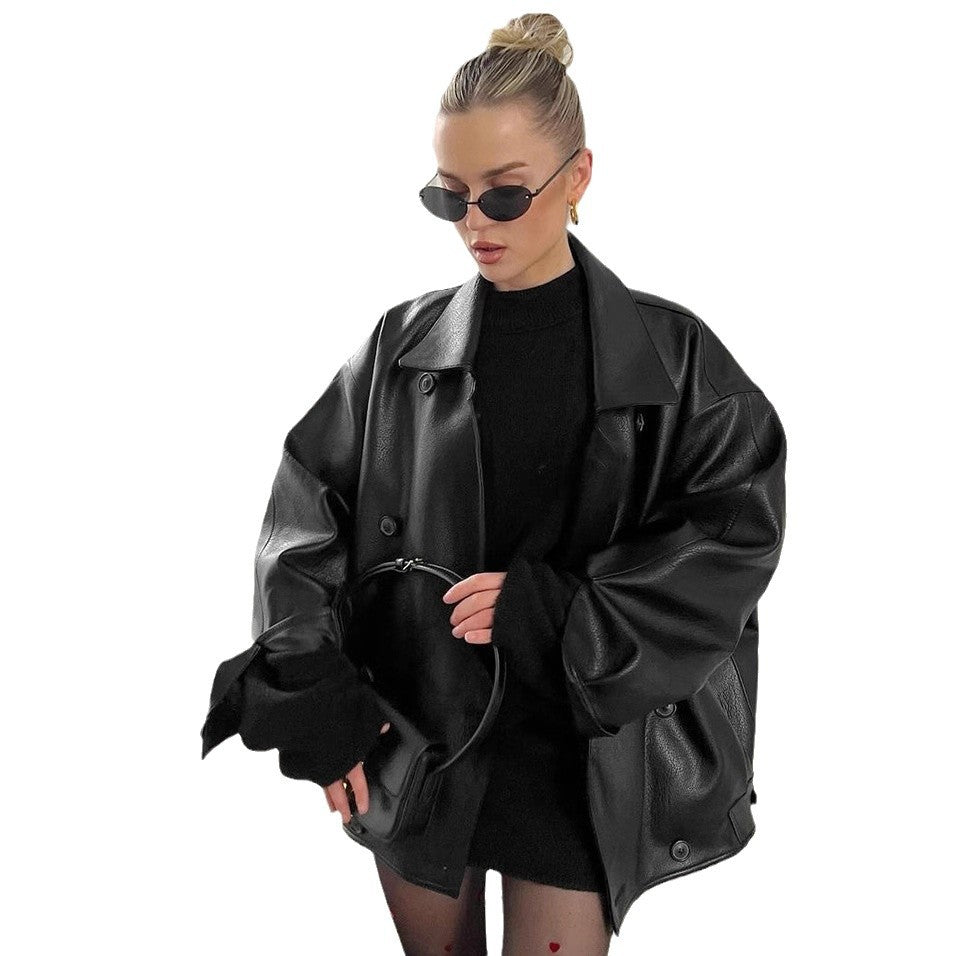 Women's Retro Elegant Collar Loose Leather Fashion Jackets