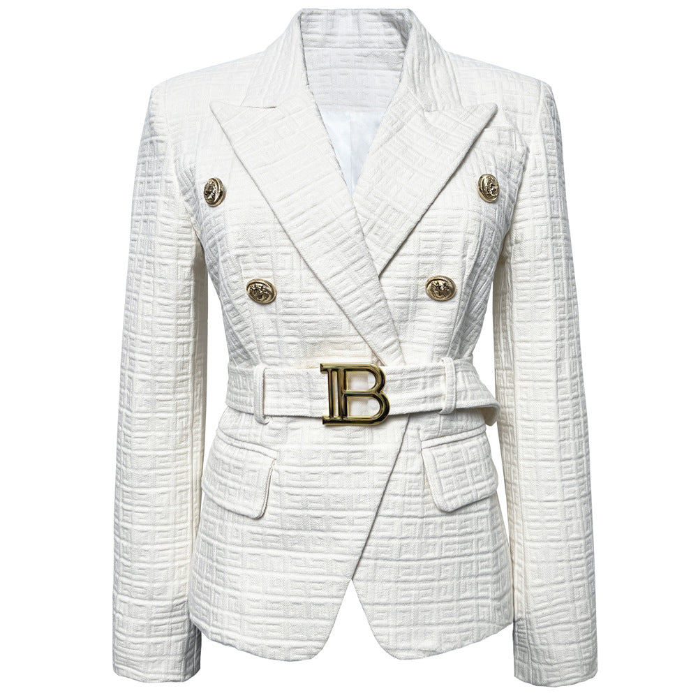Stylish Fashion Small Lion Buckle Jacquard Blazers