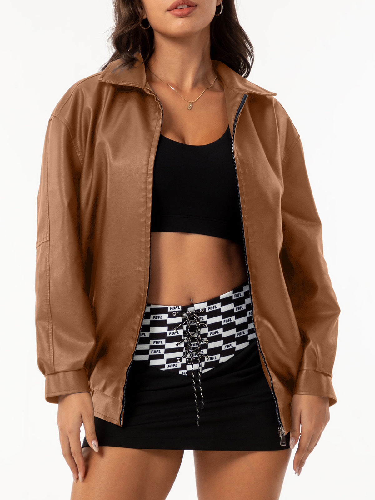 Popular Loose Leather Female Lady Long Jackets