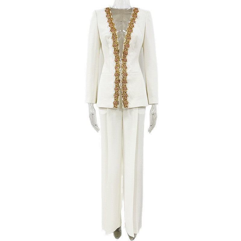 Embroidered Sequin Bead Diamond Trousers Two-piece Coats