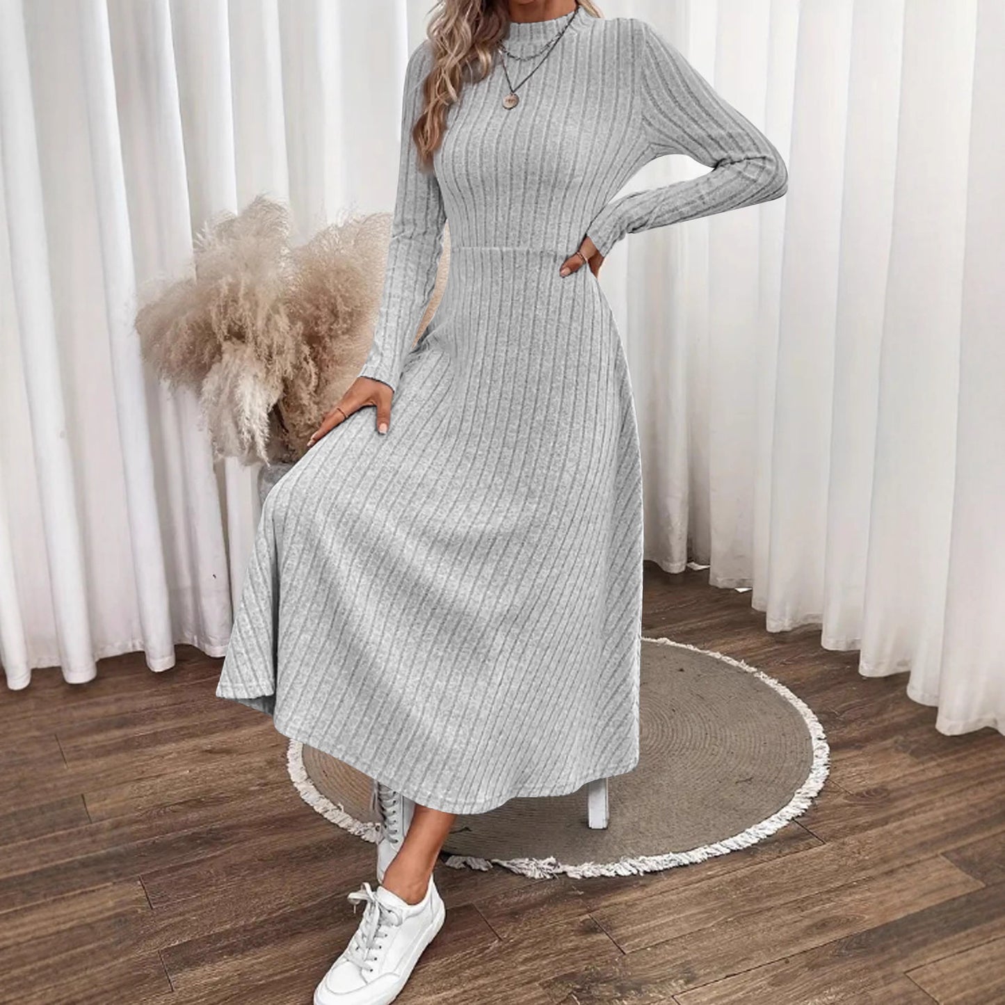 Women's Stripe Fashionable Elegant Solid Color Round Neck Dress