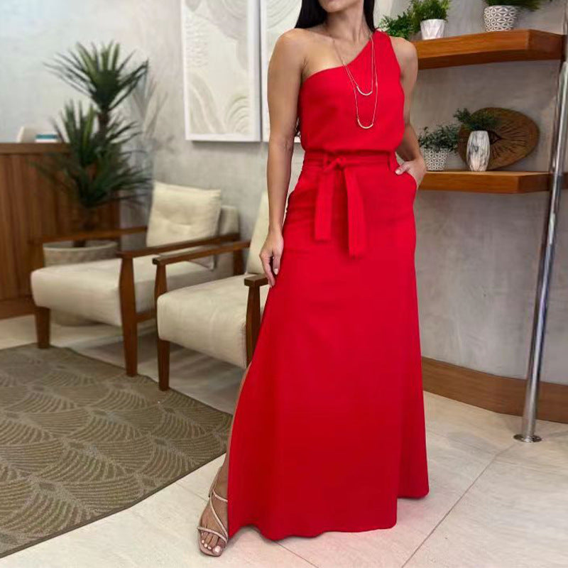 Color Diagonal Collar Sleeveless Casual High Suits