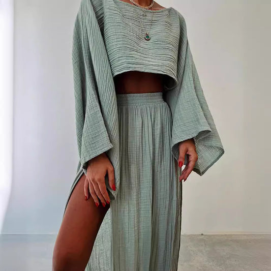 Blend High Waist Chic Slit Cotton Suits