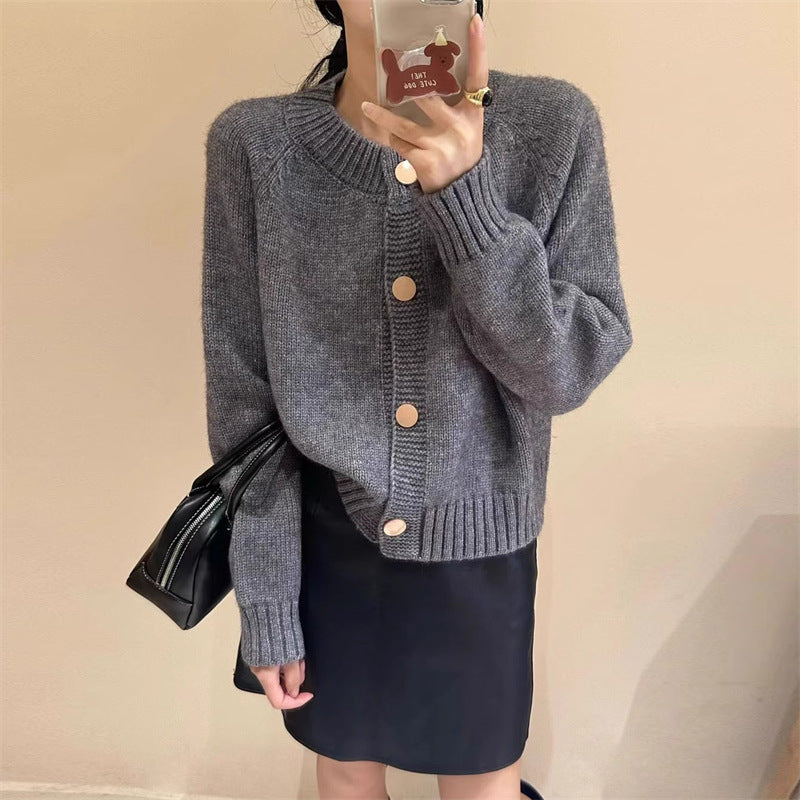 Women's Loose Slimming Soft Glutinous Knitted Single-breasted Solid Tops
