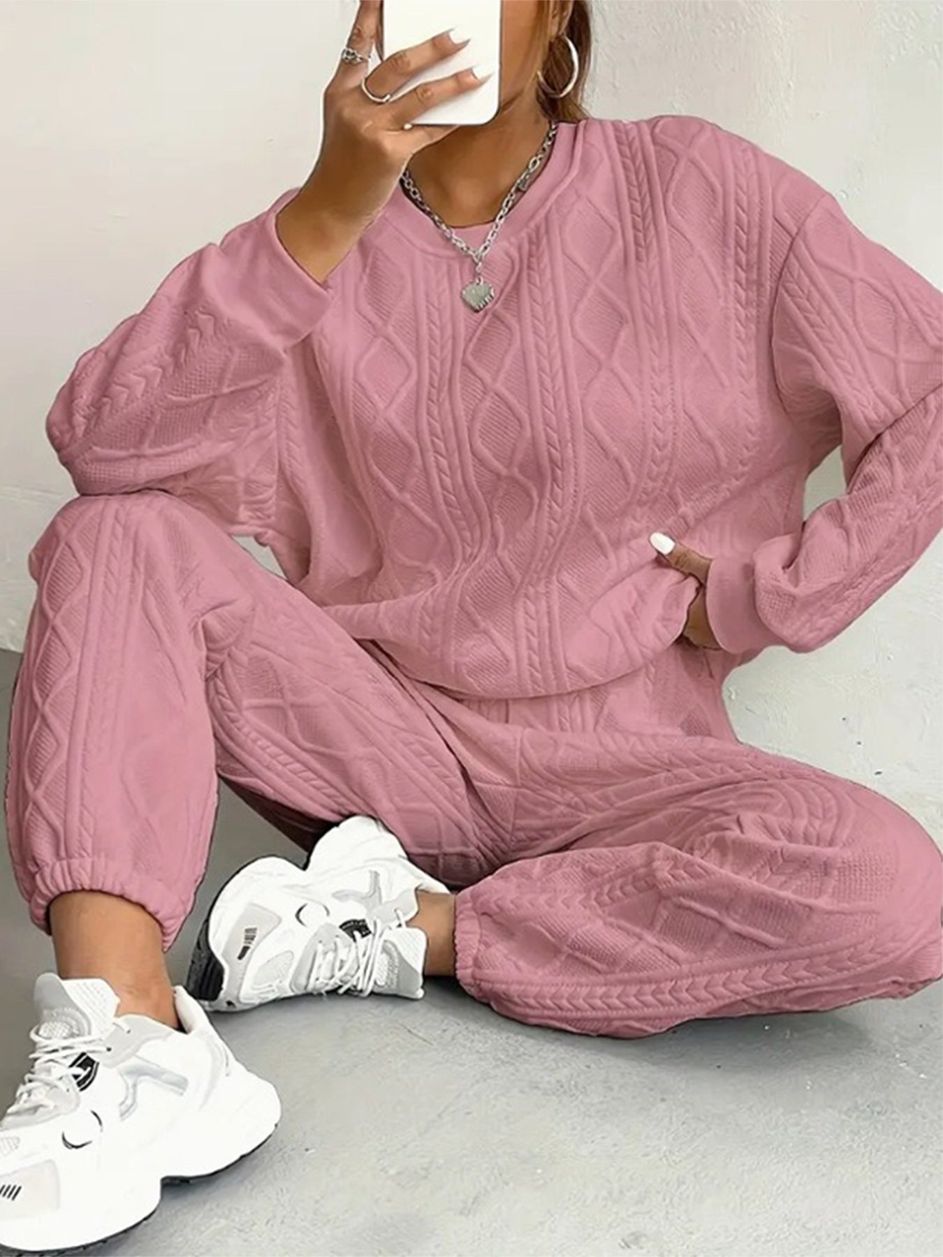 Women's Fashion Thread Jacquard Trousers Casual Two-piece Suits