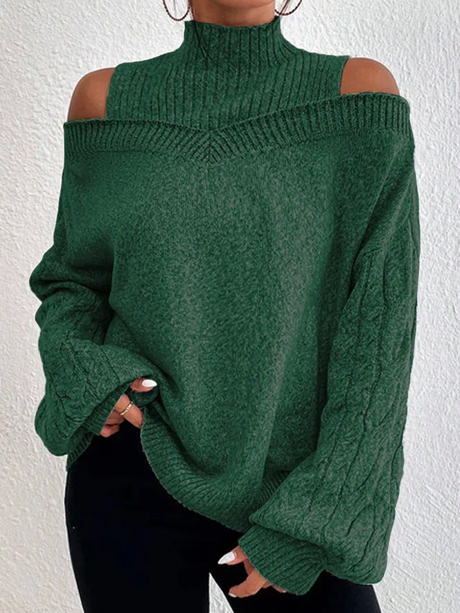 Color Turtleneck Hollow Out Long Sleeve Sweaters