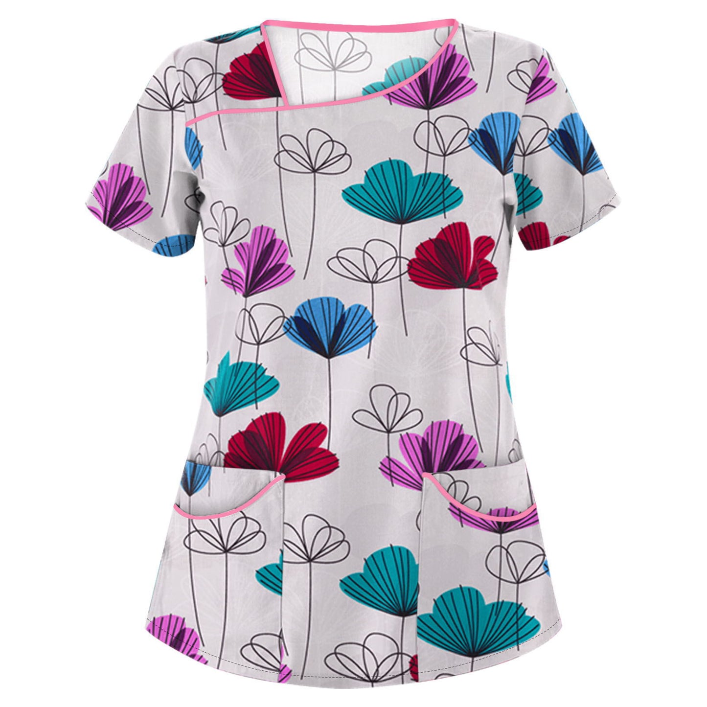 Women's Stylish Printed Sleeve Pocket T-shirt Blouses