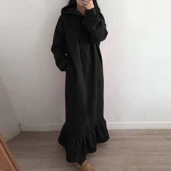 Fleece-lined Hooded Base Hoodie Straight Pocket Loose Plus Size