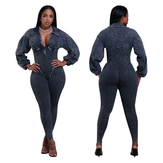 Women's Pretty Gigot Sleeve Tight Stitching Jumpsuits