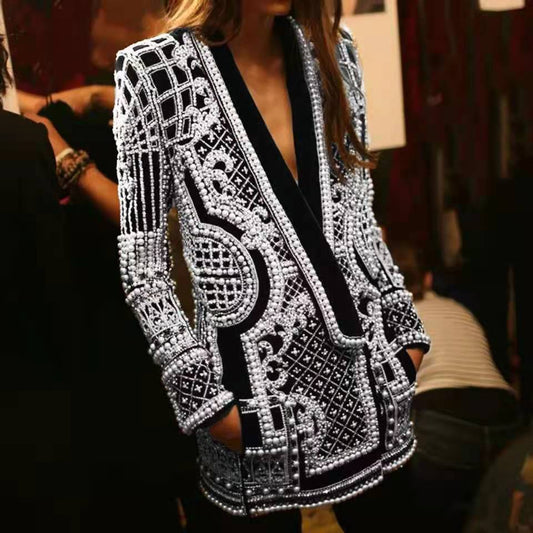 Women's Winter Custom Long-sleeved Thickened Bubble Beads Blazers