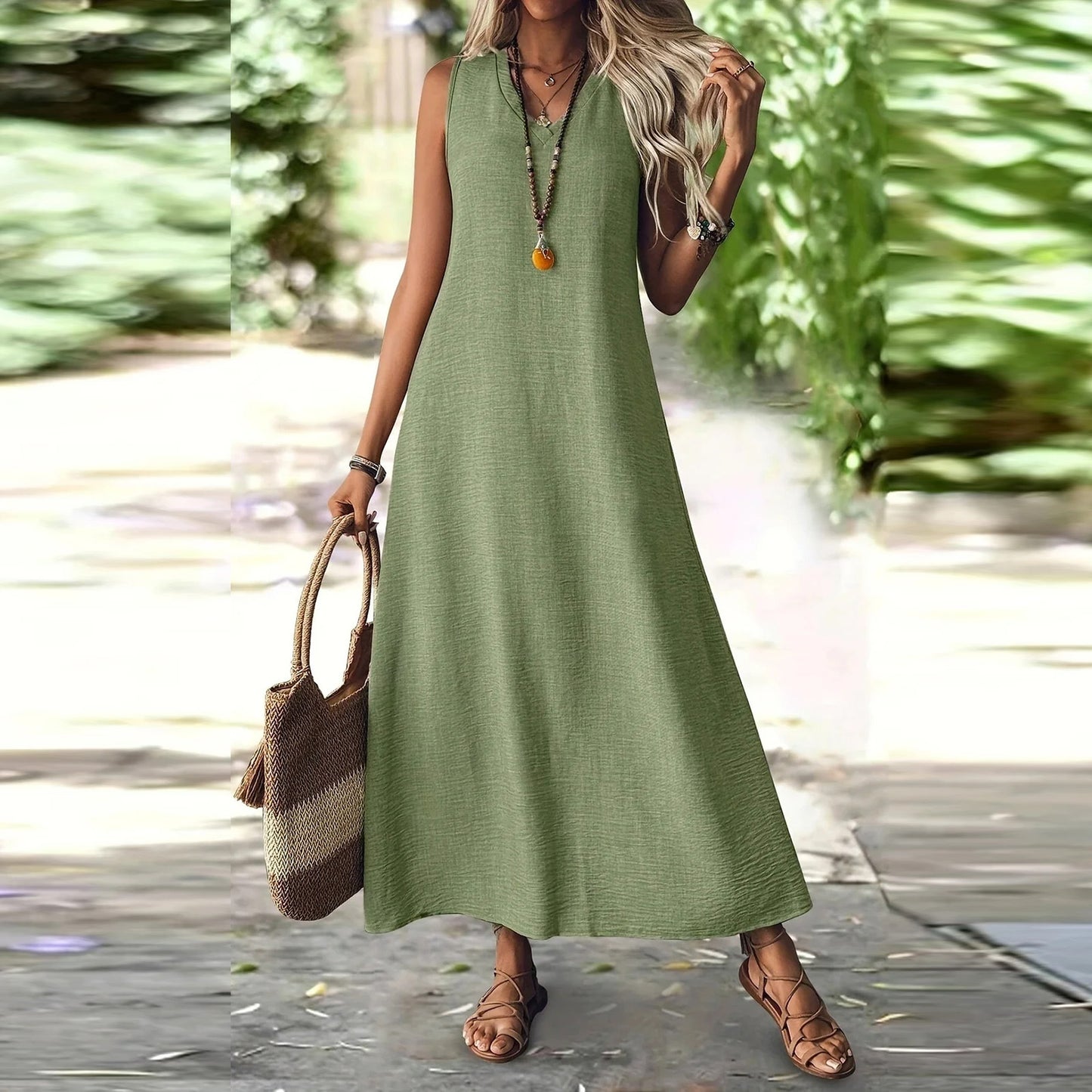 Women's Summer Sleeveless Back Zipper One-piece Elegant Dress