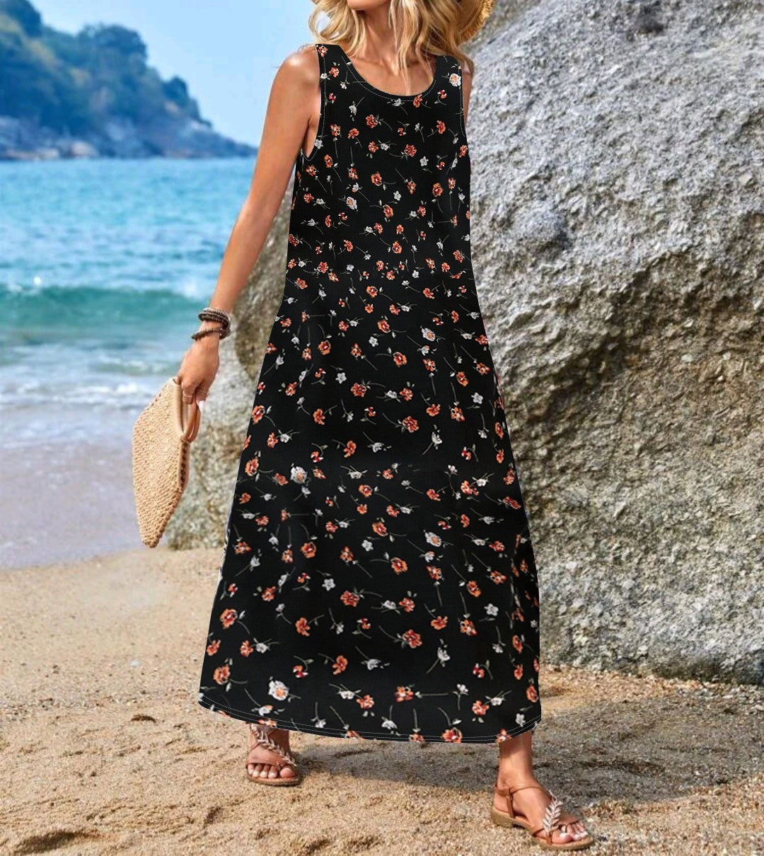 Elegant Women's Sleeveless Casual Bohemian Printed Dress