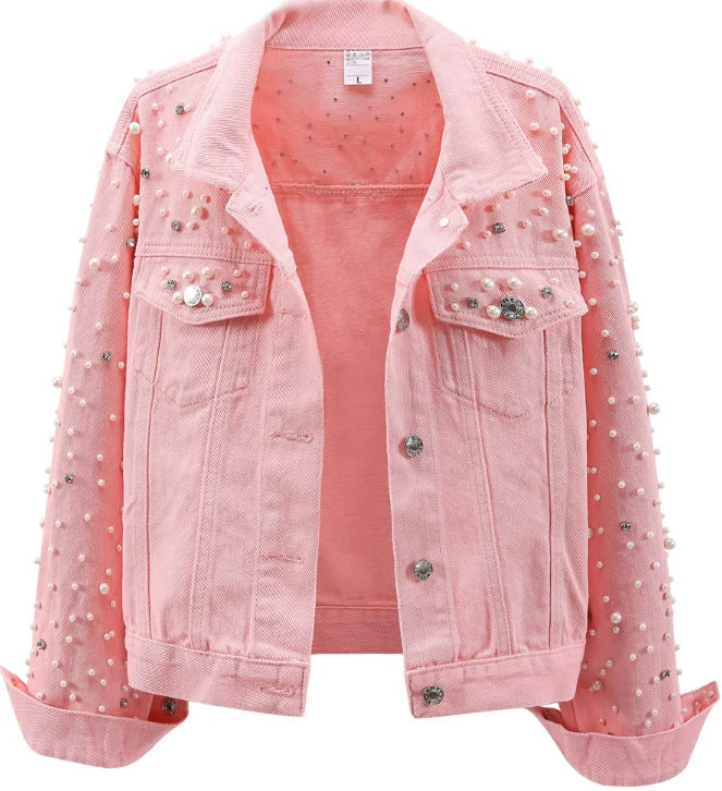 Women's Innovative Cool Pearl Denim Rhinestone Jackets