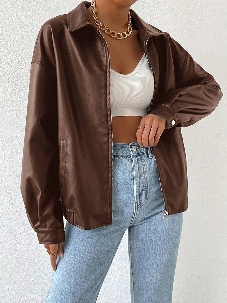 Hot Leather Retro Long Sleeve Zipper Jackets
