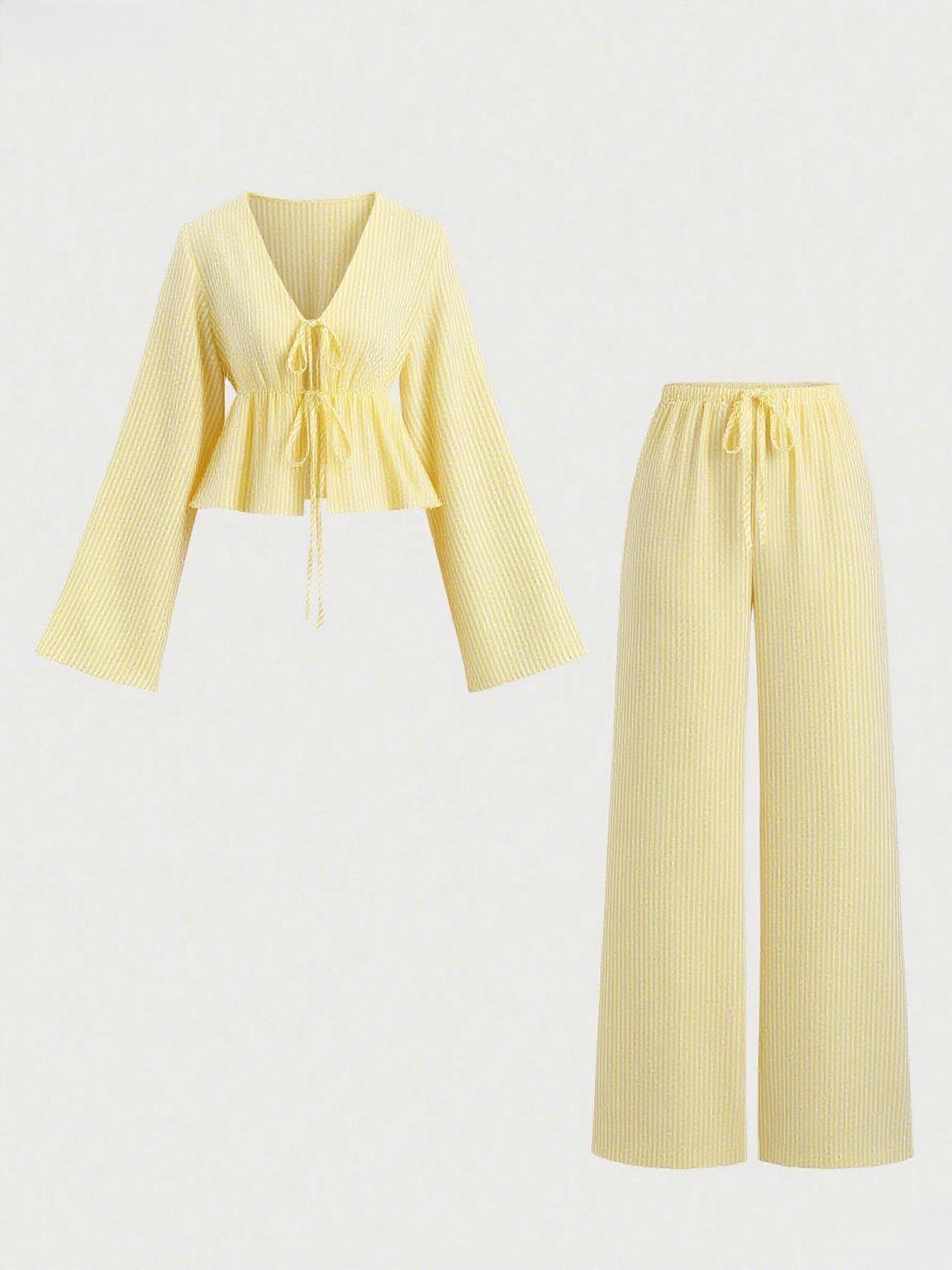 High-grade Striped Loose Two-piece Versatile Long Sleeve Suits
