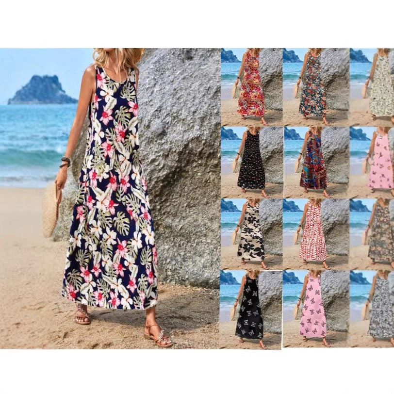 Elegant Women's Sleeveless Casual Bohemian Printed Dress
