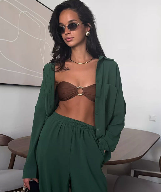 Unique Women's Solid Color Pocket Trousers Fashion Casual Suit