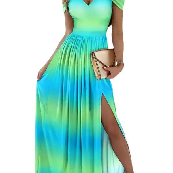 Women's Long Printed Elegance Sleeveless Sexy Slit Dress