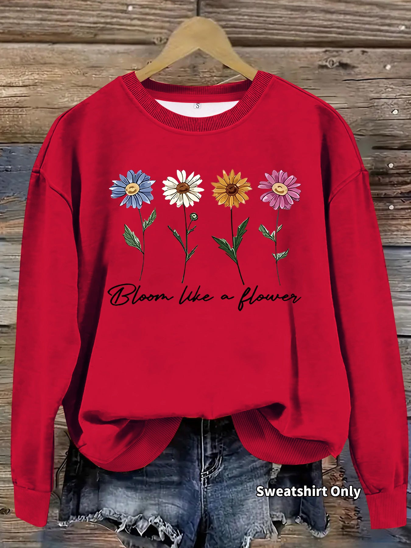 Women's Floral Graphic Print Crew Neck Casual Long Women's Sweater, Sweater
