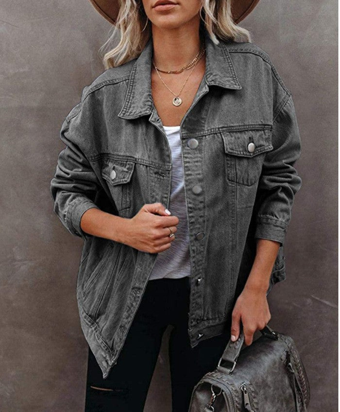 Women's Fashion Denim Lapel Long-sleeved Cotton Jackets