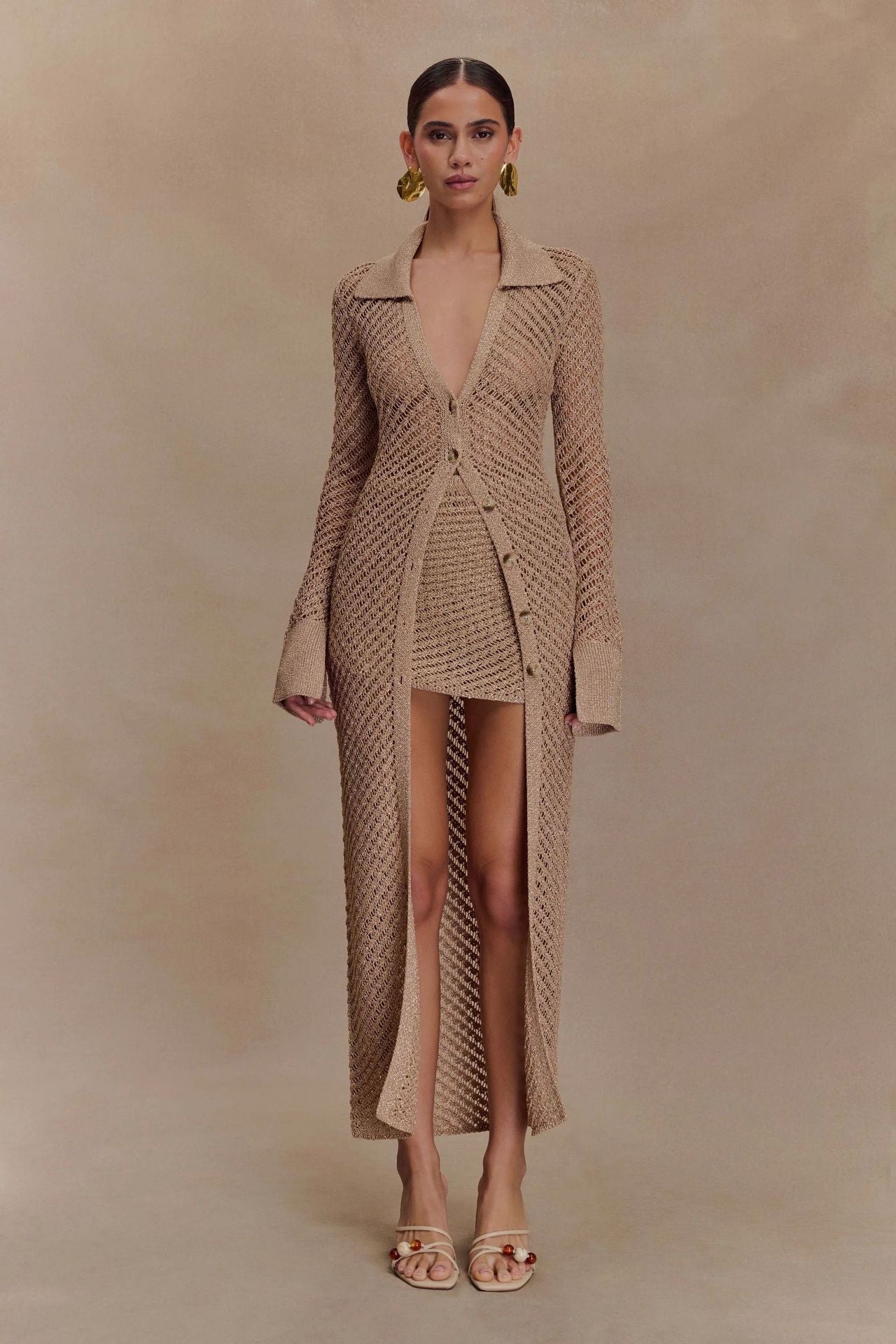 Long Style Sleeve Lapel Knitted Beach Sweaters