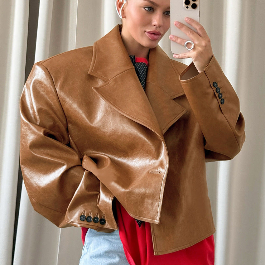 Women's Collar Leather Design Sense Graceful Fashionable Jackets