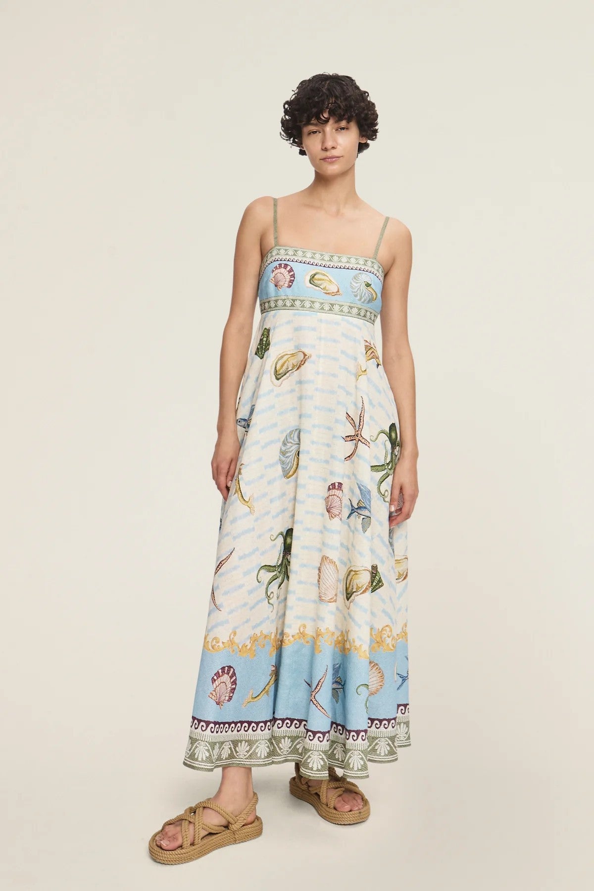Women's Sexy Strap Iti Linen Printed Large Dress