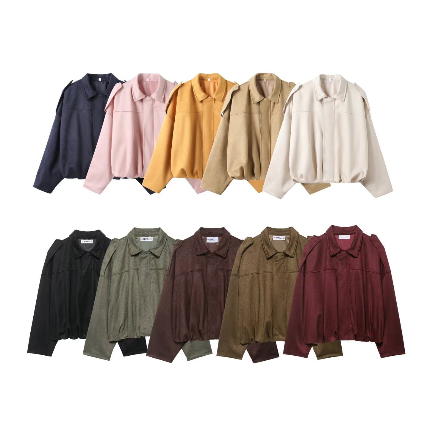 Women's Popular Suede Texture Lapel Bomber Jackets