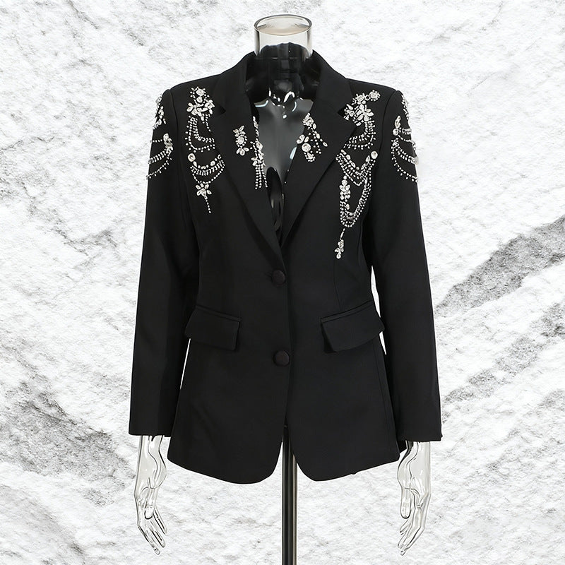 Women's Beaded Design Small Autumn Personality Solid Blazers