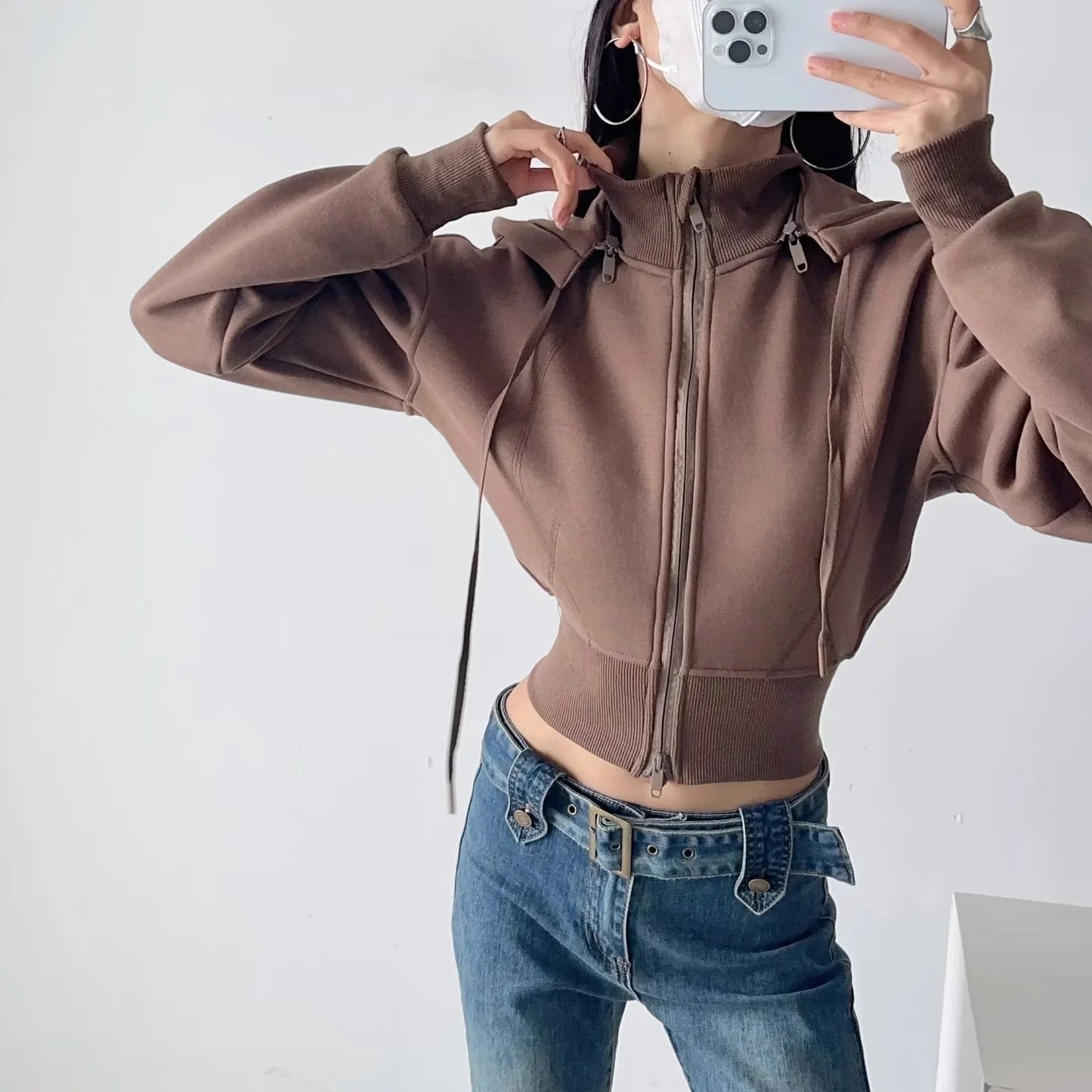 Women's Sports Style Fleece Lined Removable Hooded Long Sleeves Sweaters