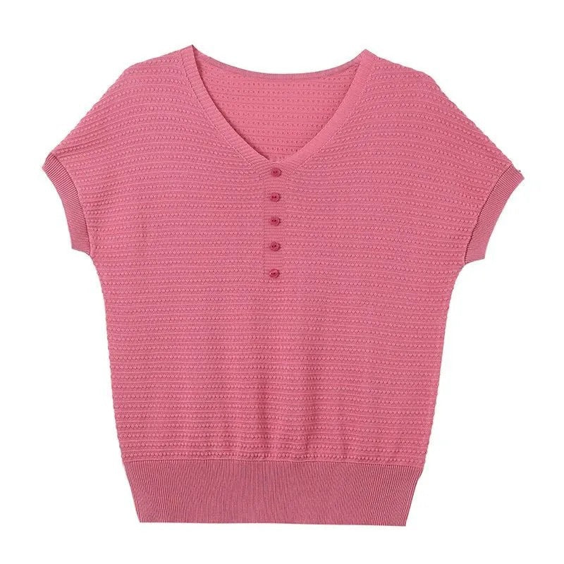 Women's Silk Sleeve Summer Solid Color Knitted T-shirt Thin Women's Sweater