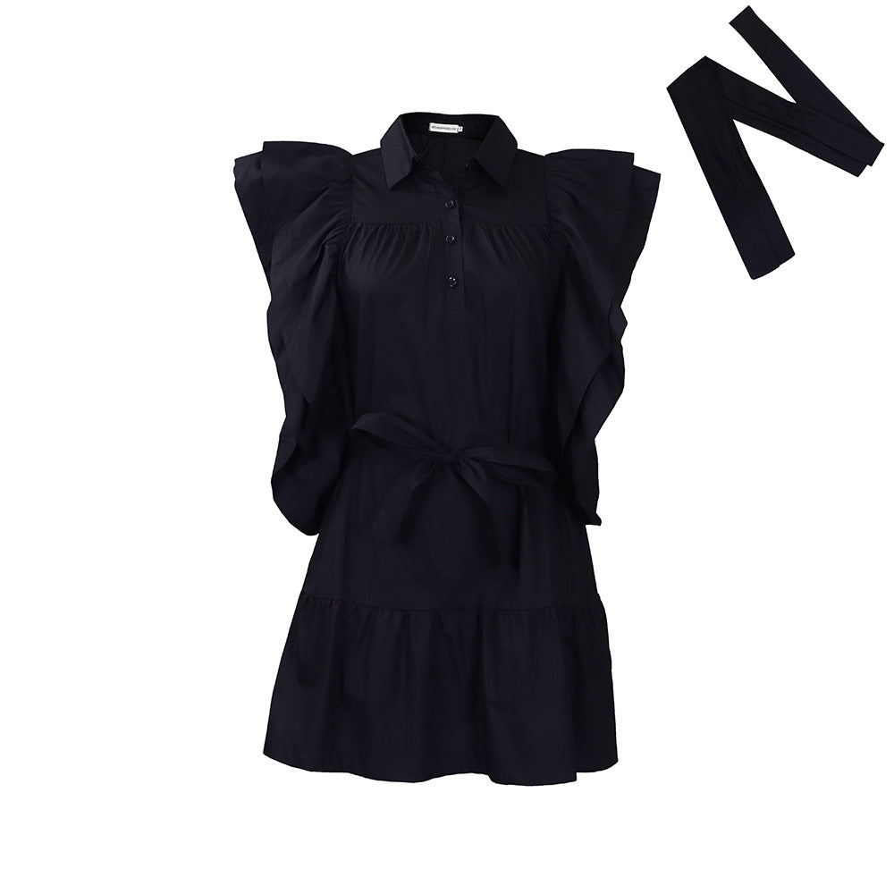 Women's Fashion Wear Lapel Flying Sleeves A- Dresses
