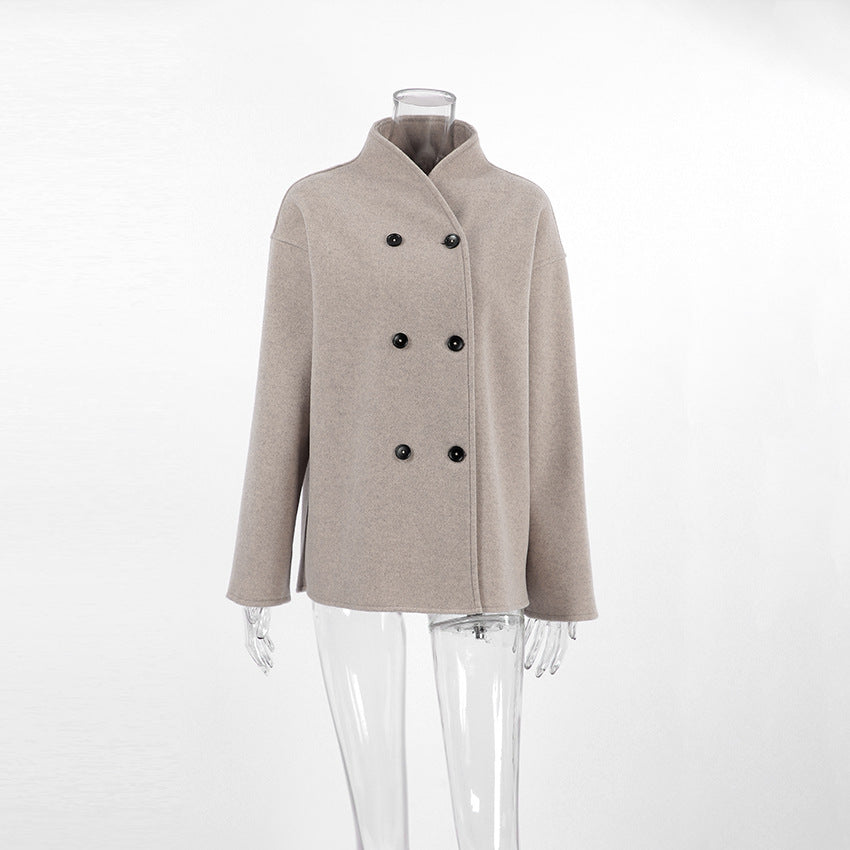 Women's Brown French Style Double Breasted Woolen Coats
