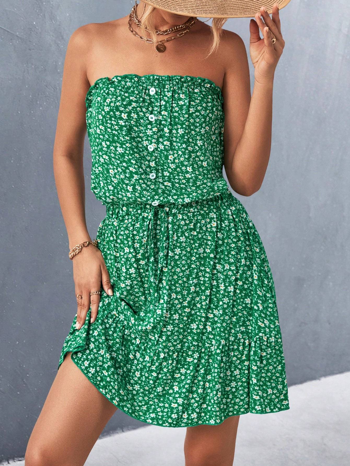 Graceful Popular Summer Sexy Tube Floral Dress