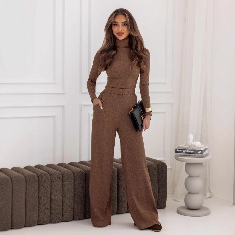 Fashion Fashionable Graceful Turtleneck Knitting Pullover Wide Suits
