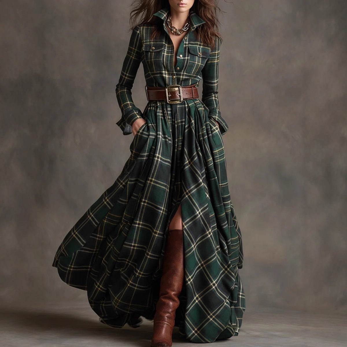 Women's Pretty French Retro Plaid Dress Dresses