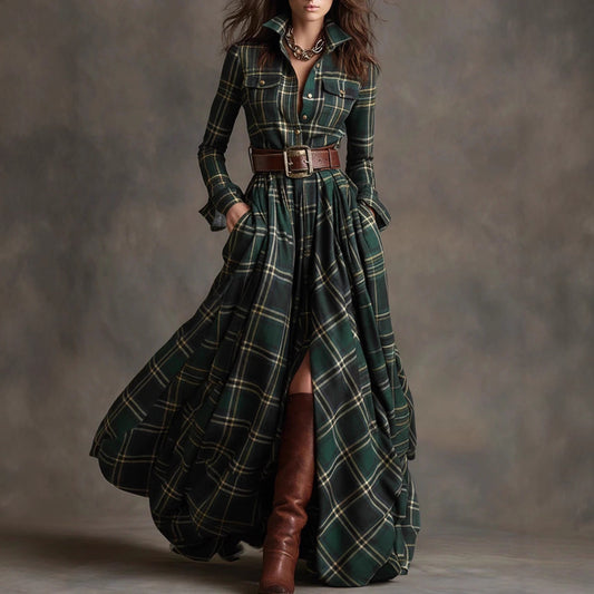 Women's Pretty French Retro Plaid Dress Dresses