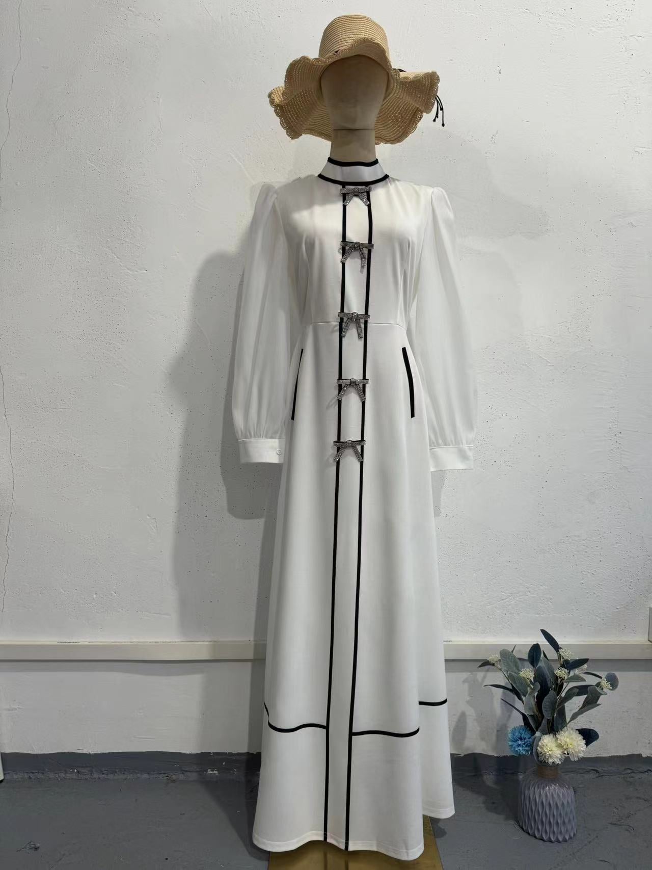 Decoration Black White Stitching Temperament Half High Dresses