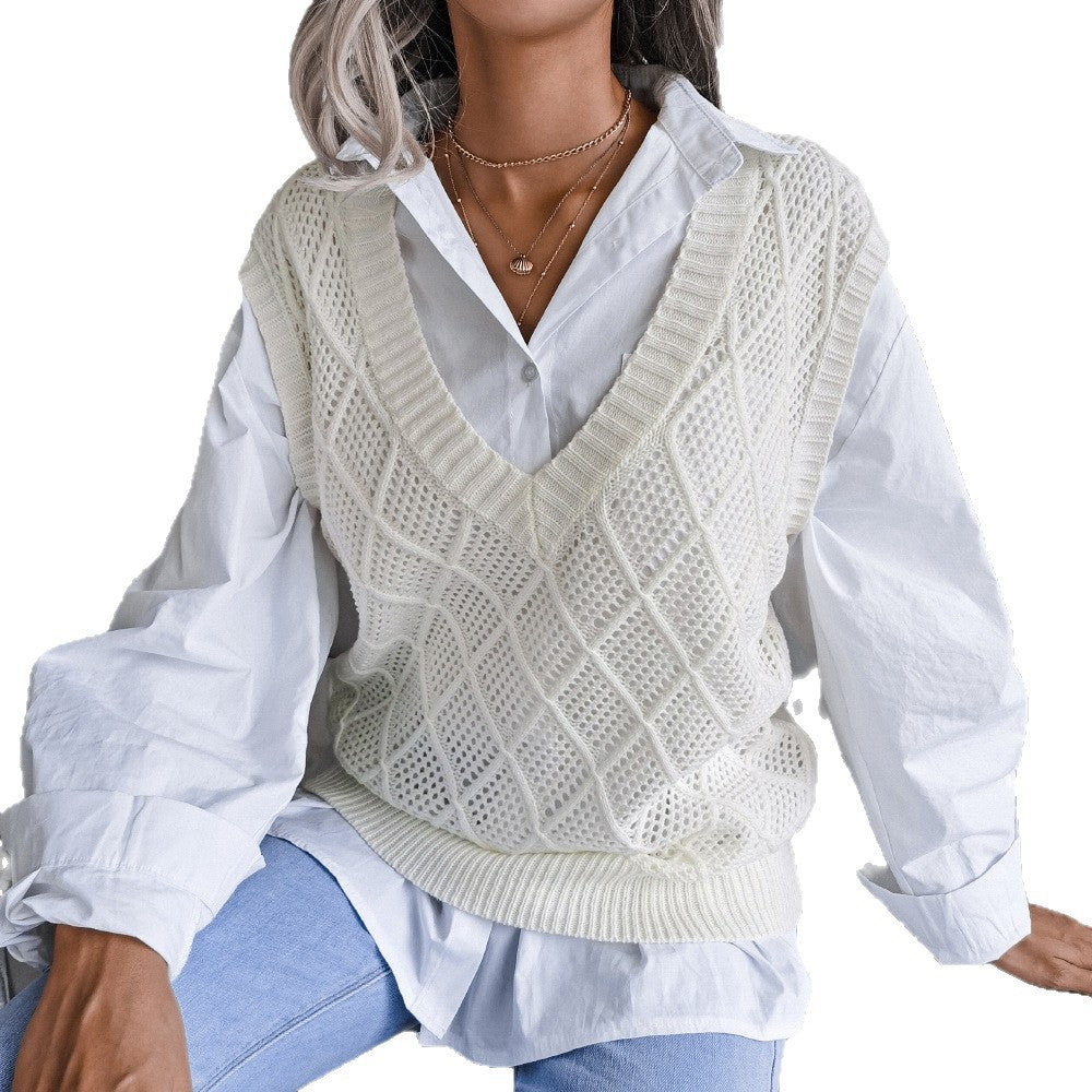 Women's Clearance Rhombus Hollowed Leisure Knitted Sweater