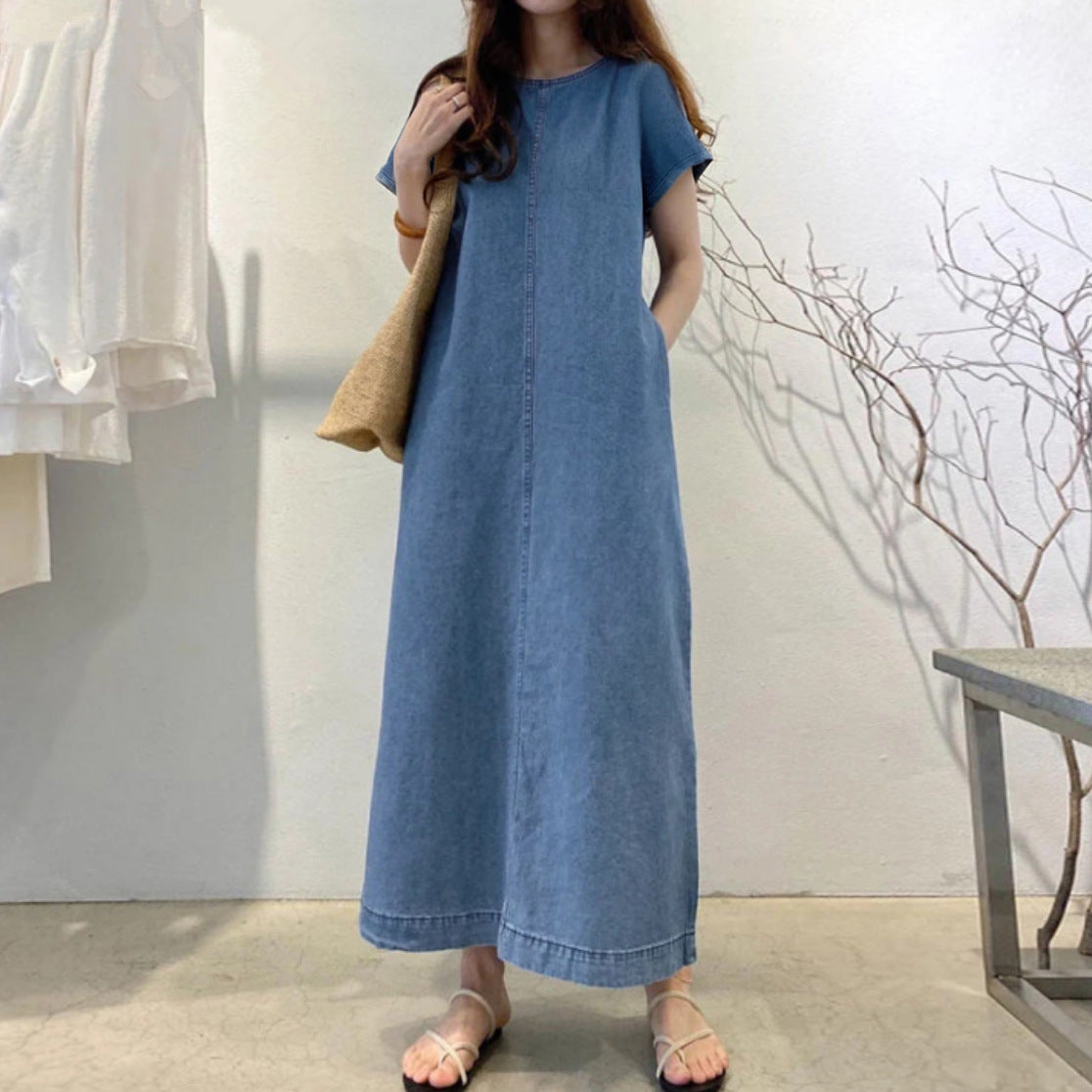 Round Neck Sleeves Loose Pockets Pullover Shorts