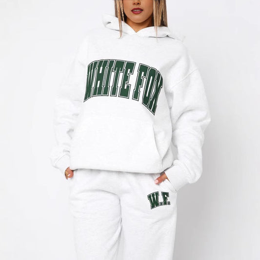 Women's Letter Print Long Sleeve Pullover Hoodie Suits