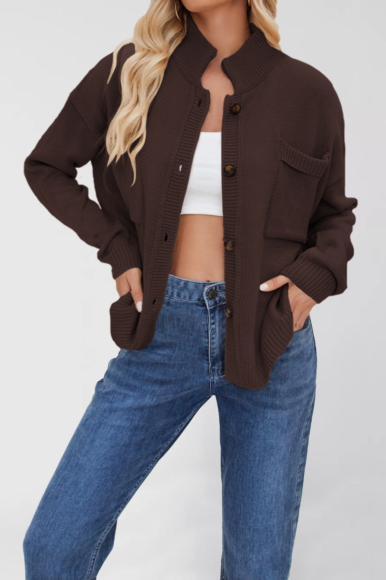 Women's Knitted Standing Collar Solid Color Clothes Sweaters